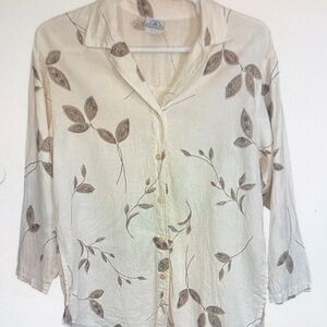 Women's Cream Leaf Print Top